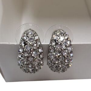 Elegant Silver Tone Crystal Pierced Earrings